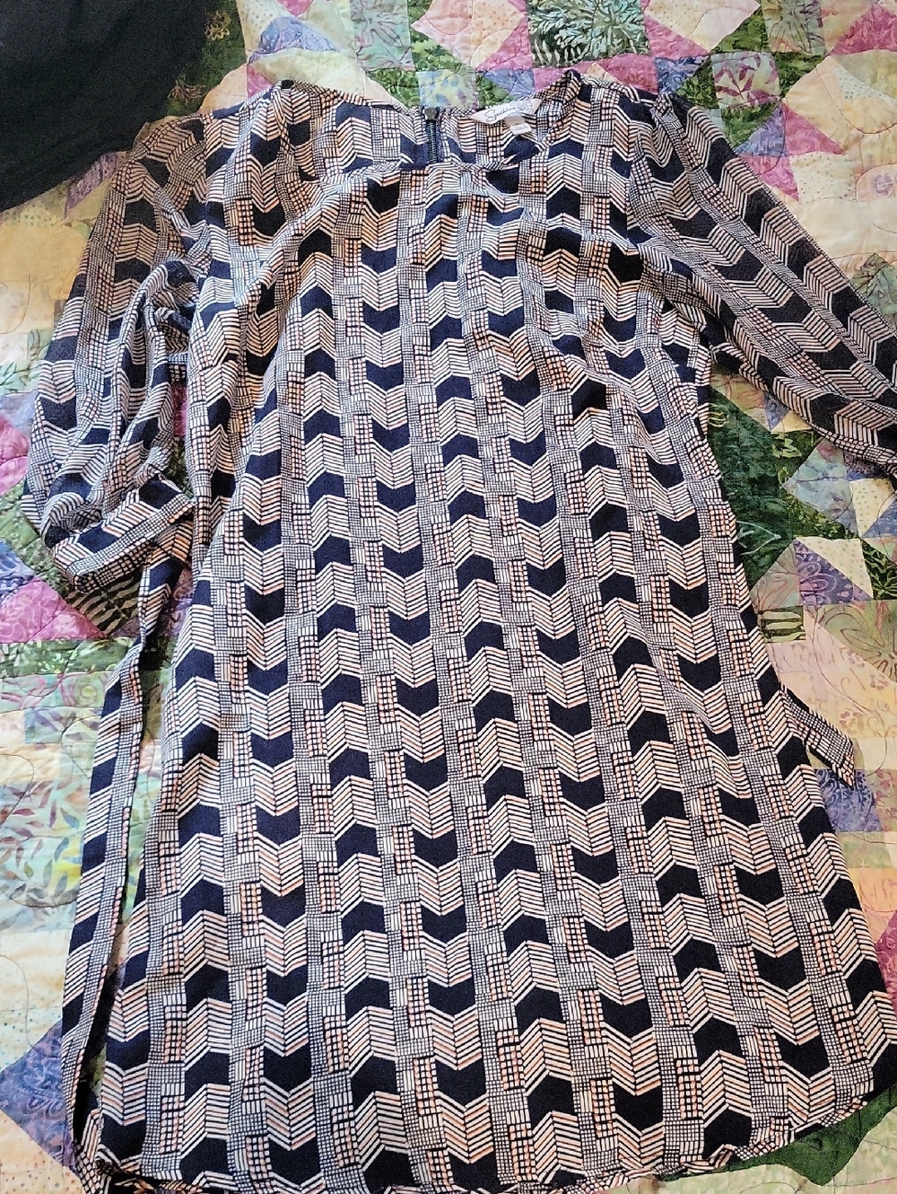 Speechless Navy, White & Coral Geometric Tunic